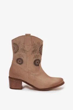 Damskie Zazoo Zamszowe Skórzane Botki Damskie Ażurowe Na Obcasie 3844 Beżowe