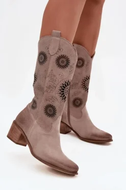 Zazoo Kozaki Ażurowe|Kozaki Przed Kolano*Zamszowe Skórzane Kozaki Damskie Z Ażurowym Wzorem 3852 Cappuccino