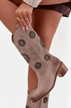 Zazoo Kozaki Ażurowe|Kozaki Przed Kolano*Zamszowe Skórzane Kozaki Damskie Z Ażurowym Wzorem 3852 Cappuccino