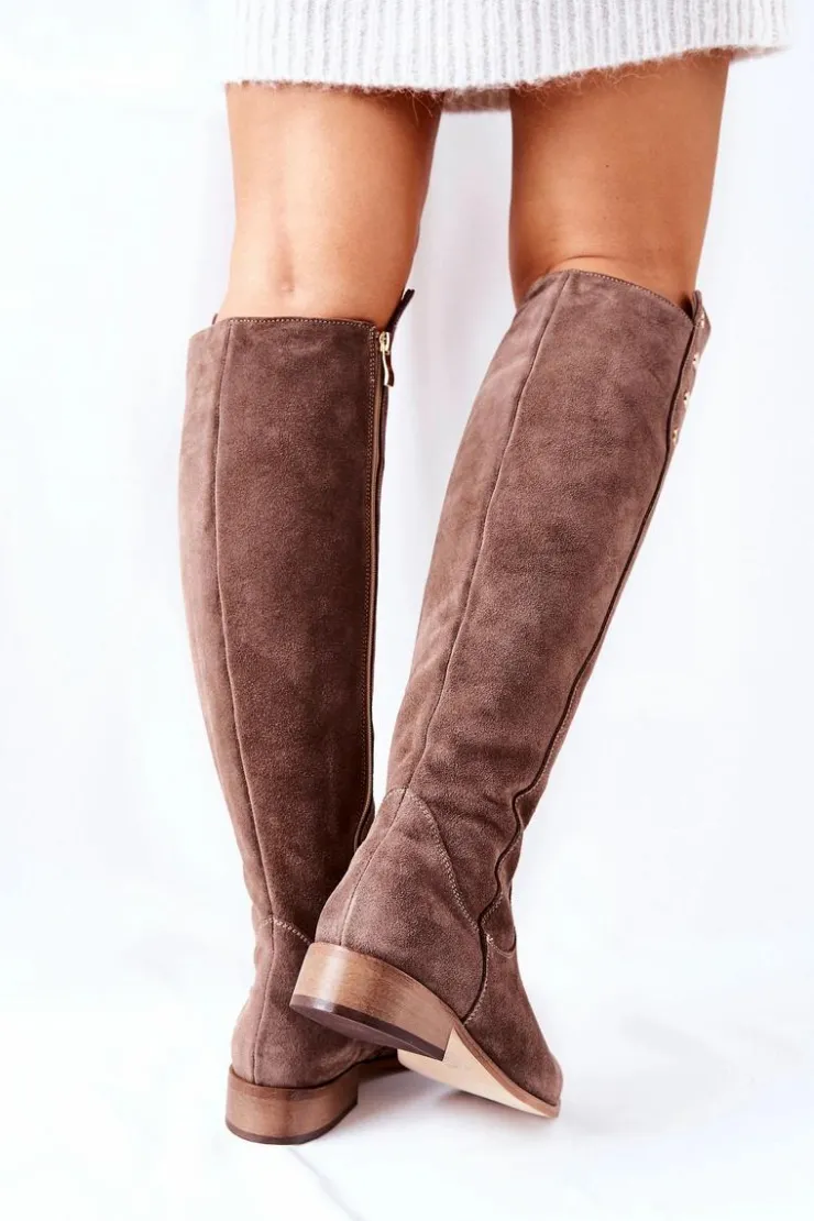 Best Boto Zamszowe Skórzane Kozaki Lewski 2840 Brązowe