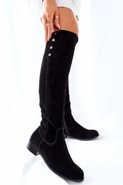 Boto Kozaki Za Kolano|Kozaki Płaskie*Zamszowe Skórzane Kozaki Lewski 2840 Czarne