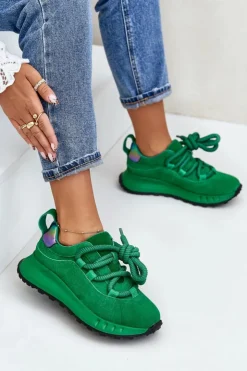 Discount Artiker Zamszowe Sneakersy Damskie Z Grubym Sznurowaniem 55C0099 Zielone