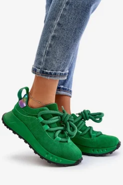 Discount Artiker Zamszowe Sneakersy Damskie Z Grubym Sznurowaniem 55C0099 Zielone