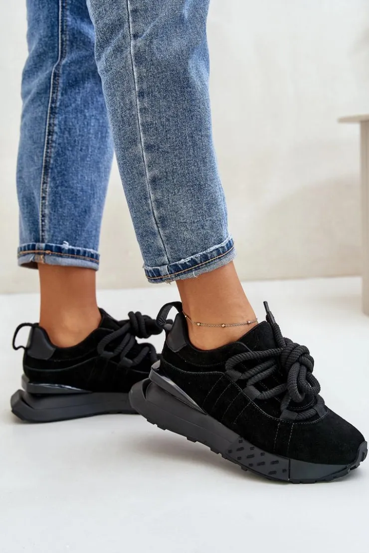 Best Boto Zamszowe Sneakersy Damskie Na Platformie Z Grubym Sznurowaniem Artiker 54C1464 Czarne Czarny