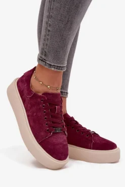 New Buty damskie Vinceza Zamszowe Sneakersy Damskie Na Platformie Vinceza 79578 Bordowe Czerwony