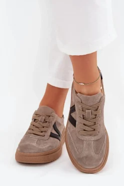 Buty damskie Vinceza Sneakersy Damskie*Zamszowe Sneakersy Damskie Na Platformie Vinceza 79562 Ciemnobeżowe