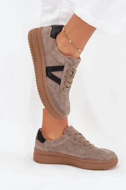 Buty damskie Vinceza Sneakersy Damskie*Zamszowe Sneakersy Damskie Na Platformie Vinceza 79562 Ciemnobeżowe