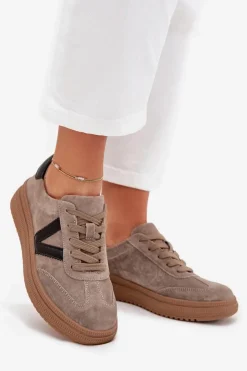 Buty damskie Vinceza Sneakersy Damskie*Zamszowe Sneakersy Damskie Na Platformie Vinceza 79562 Ciemnobeżowe