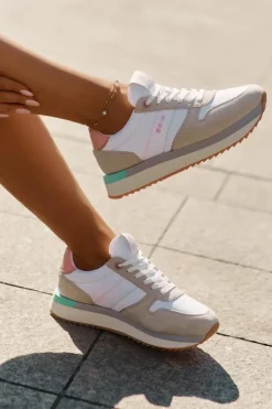 Damskie Big Star Shoes Zamszowe Sneakersy Damskie Big Star RR274A047 HI-POLY SYSTEM Beżowo-Białe