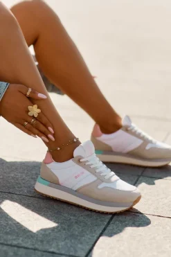 Damskie Big Star Shoes Zamszowe Sneakersy Damskie Big Star RR274A047 HI-POLY SYSTEM Beżowo-Białe