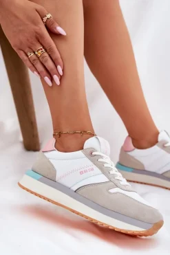 Damskie Big Star Shoes Zamszowe Sneakersy Damskie Big Star RR274A047 HI-POLY SYSTEM Beżowo-Białe