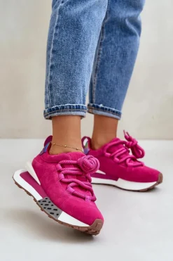 Damskie Boto Zamszowe Sneakersy Damskie Na Platformie Z Grubym Sznurowaniem Artiker 55C0086 Fuksja