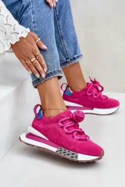 Damskie Boto Zamszowe Sneakersy Damskie Na Platformie Z Grubym Sznurowaniem Artiker 55C0086 Fuksja