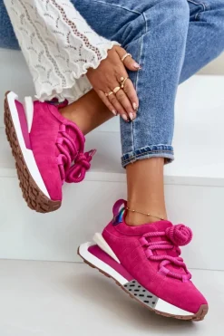 Damskie Boto Zamszowe Sneakersy Damskie Na Platformie Z Grubym Sznurowaniem Artiker 55C0086 Fuksja