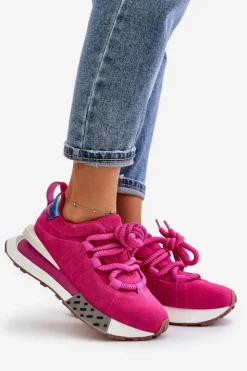 Damskie Boto Zamszowe Sneakersy Damskie Na Platformie Z Grubym Sznurowaniem Artiker 55C0086 Fuksja