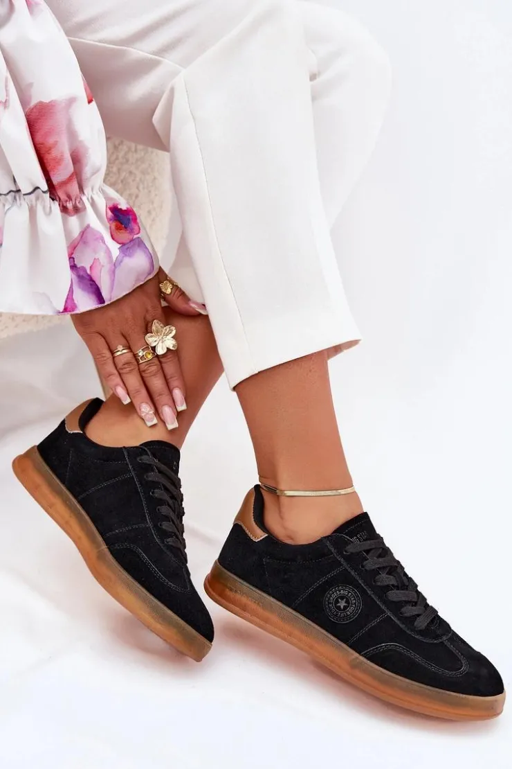 Big Star Shoes Buty Sportowe Big Star|Sneakersy Damskie*Zamszowe Sneakersy Damskie Big Star RR274851 HI-POLY SYSTEM Czarne Czarny