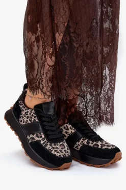 Buty damskie Vinceza Sneakersy Damskie*Zamszowe Sneakersy Damskie Na Platformie Panterka Vinceza 66793 Czarne