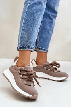 Damskie Artiker Zamszowe Sneakersy Damskie Z Grubym Sznurowaniem 54C1409 Beżowe