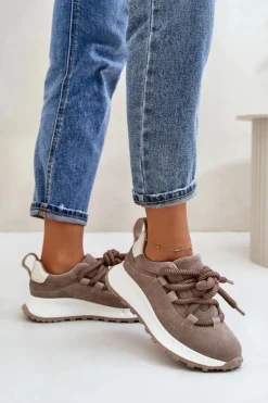 Damskie Artiker Zamszowe Sneakersy Damskie Z Grubym Sznurowaniem 54C1409 Beżowe