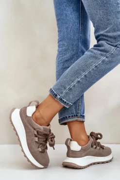 Damskie Artiker Zamszowe Sneakersy Damskie Z Grubym Sznurowaniem 54C1409 Beżowe