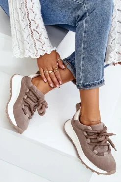 Damskie Artiker Zamszowe Sneakersy Damskie Z Grubym Sznurowaniem 54C1409 Beżowe