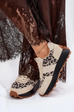 Buty damskie Vinceza Sneakersy Damskie*Zamszowe Sneakersy Damskie Na Platformie Panterka Vinceza 66793 Beżowe Beżowy