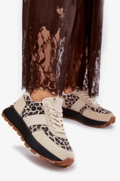 Buty damskie Vinceza Sneakersy Damskie*Zamszowe Sneakersy Damskie Na Platformie Panterka Vinceza 66793 Beżowe Beżowy