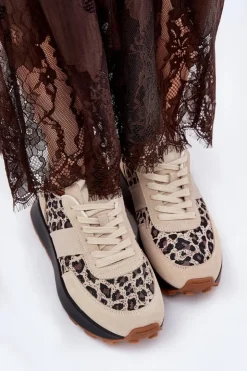 Buty damskie Vinceza Sneakersy Damskie*Zamszowe Sneakersy Damskie Na Platformie Panterka Vinceza 66793 Beżowe Beżowy