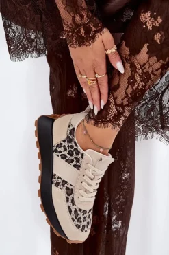 Buty damskie Vinceza Sneakersy Damskie*Zamszowe Sneakersy Damskie Na Platformie Panterka Vinceza 66793 Beżowe Beżowy