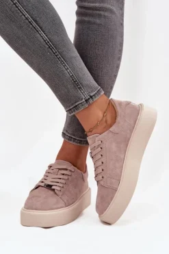 Buty damskie Vinceza Sneakersy Damskie*Zamszowe Sneakersy Damskie Na Platformie Vinceza 79578 Beżowe Beżowy