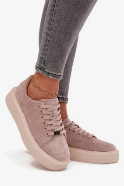 Buty damskie Vinceza Sneakersy Damskie*Zamszowe Sneakersy Damskie Na Platformie Vinceza 79578 Beżowe Beżowy