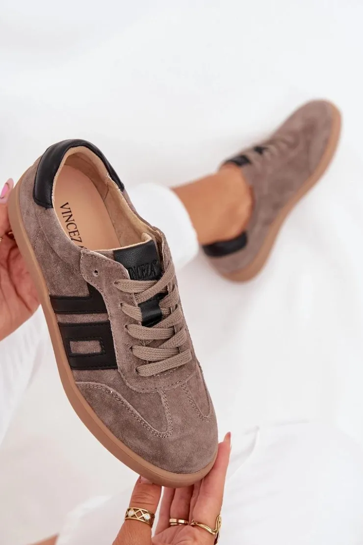 Outlet Buty damskie Vinceza Zamszowe Sneakersy Damskie Vinceza 79557 Ciemnobeżowe Beżowy