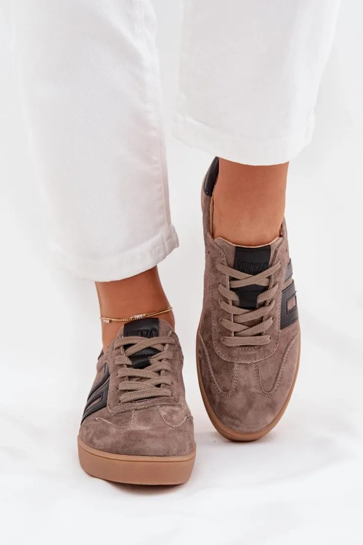 Outlet Buty damskie Vinceza Zamszowe Sneakersy Damskie Vinceza 79557 Ciemnobeżowe Beżowy