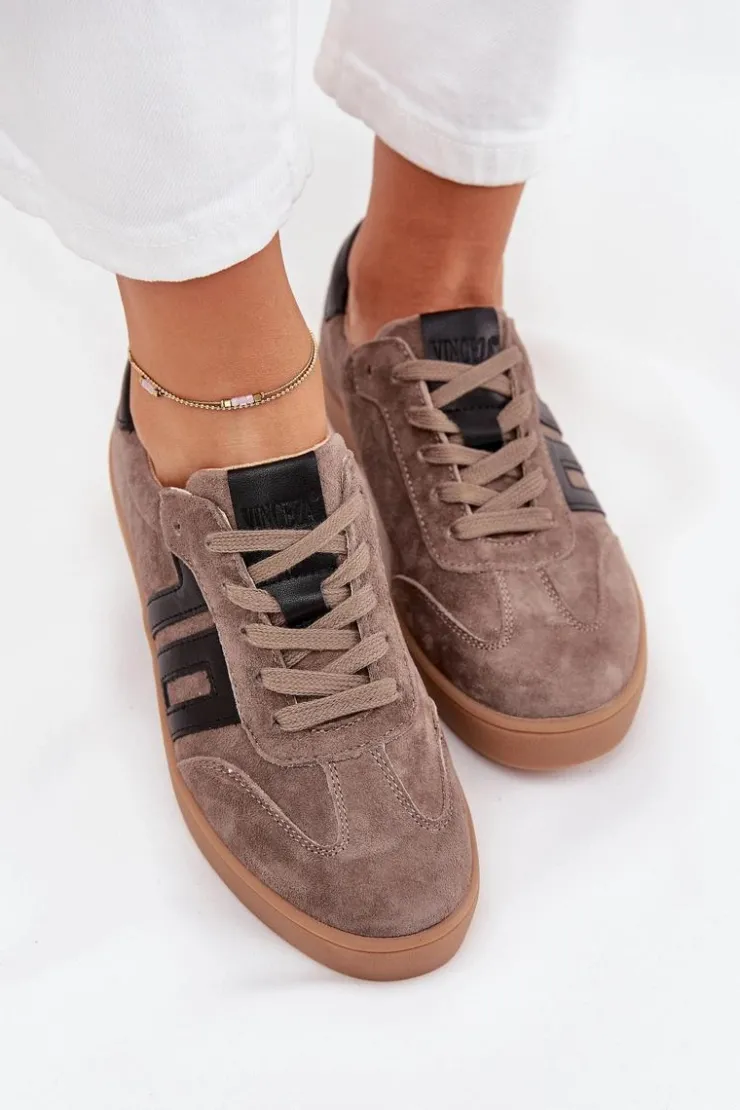Outlet Buty damskie Vinceza Zamszowe Sneakersy Damskie Vinceza 79557 Ciemnobeżowe Beżowy