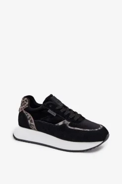 Outlet Big Star Shoes Zamszowe Sneakersy Damskie Big Star OO274A312 HI-POLY SYSTEM Czarne Panterka Czarny