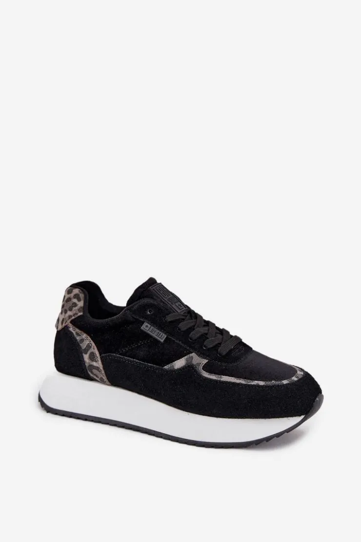 Outlet Big Star Shoes Zamszowe Sneakersy Damskie Big Star OO274A312 HI-POLY SYSTEM Czarne Panterka Czarny