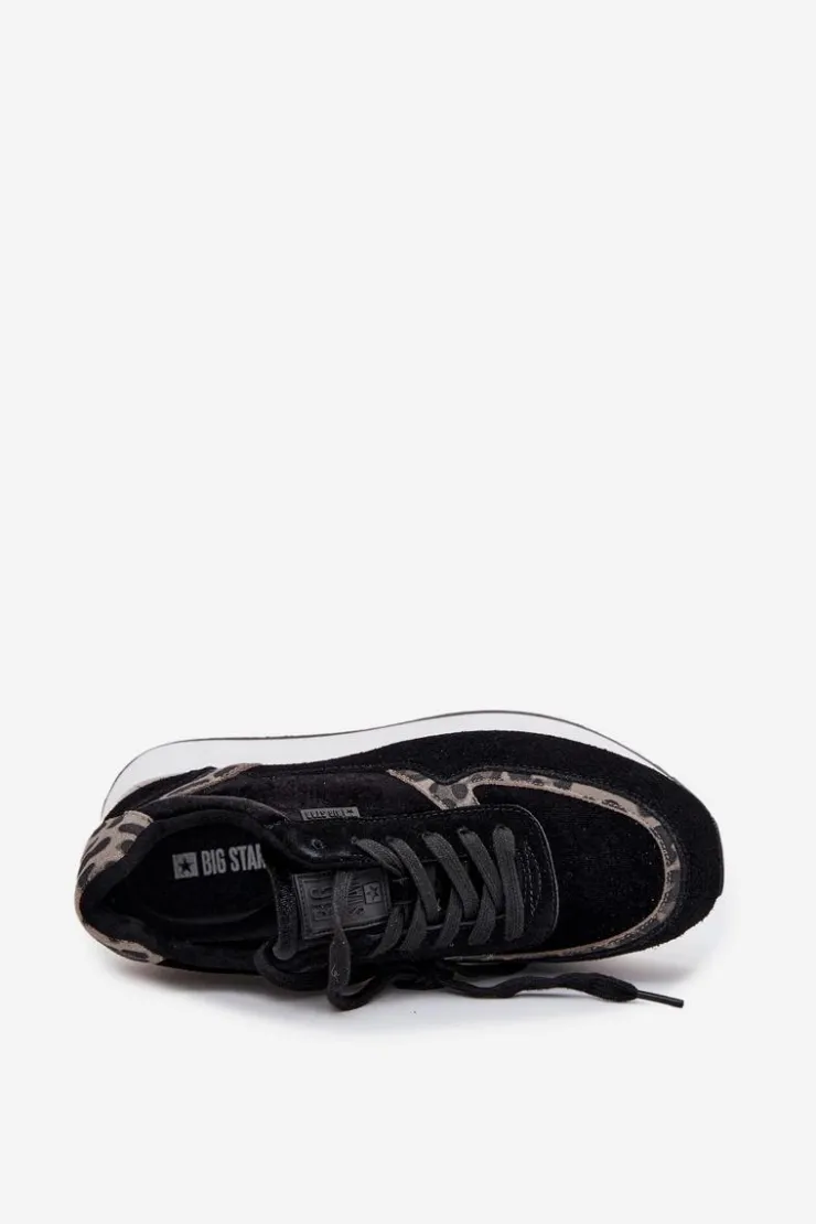 Outlet Big Star Shoes Zamszowe Sneakersy Damskie Big Star OO274A312 HI-POLY SYSTEM Czarne Panterka Czarny