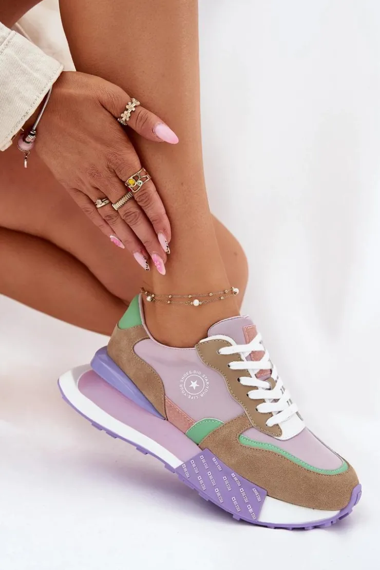 Big Star Shoes Zamszowe Sneakersy Damskie Na Platformie Big Star RR274815 HI-POLY SYSTEM Różowe