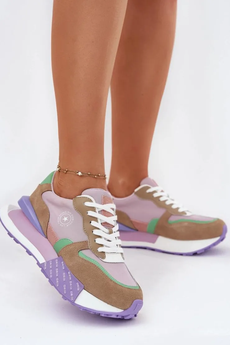 Big Star Shoes Zamszowe Sneakersy Damskie Na Platformie Big Star RR274815 HI-POLY SYSTEM Różowe