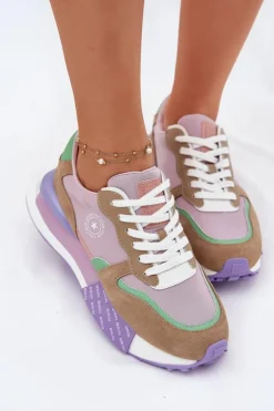 Big Star Shoes Zamszowe Sneakersy Damskie Na Platformie Big Star RR274815 HI-POLY SYSTEM Różowe