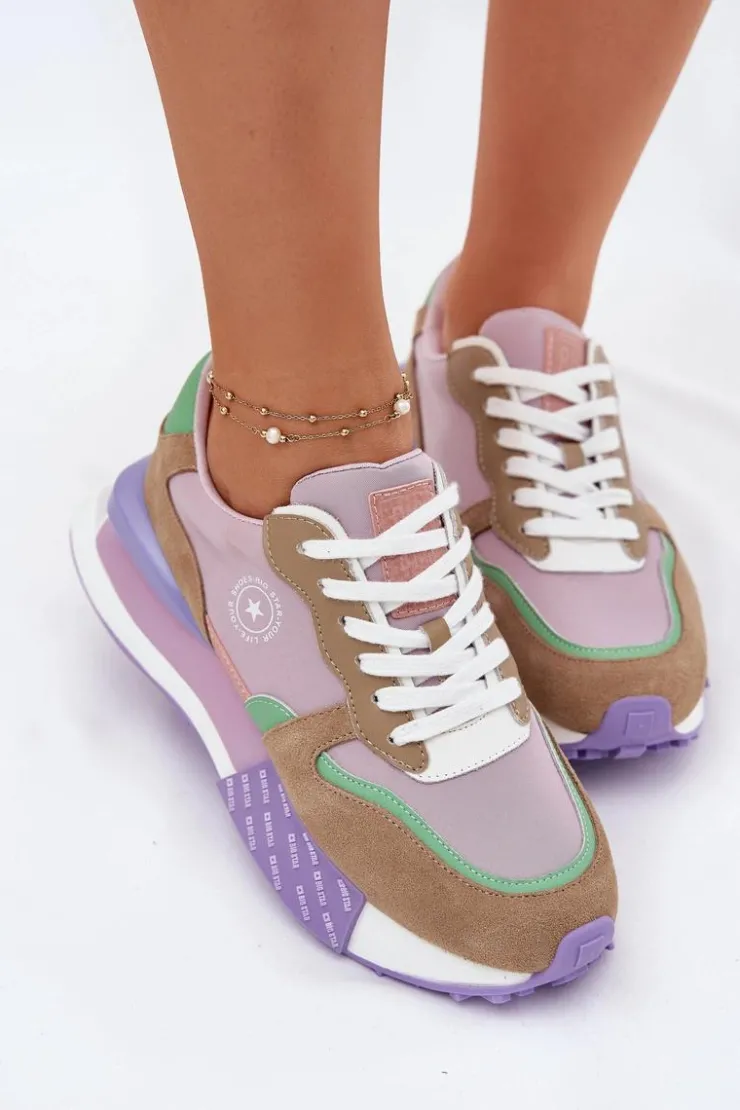 Big Star Shoes Zamszowe Sneakersy Damskie Na Platformie Big Star RR274815 HI-POLY SYSTEM Różowe