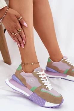 Big Star Shoes Zamszowe Sneakersy Damskie Na Platformie Big Star RR274815 HI-POLY SYSTEM Różowe