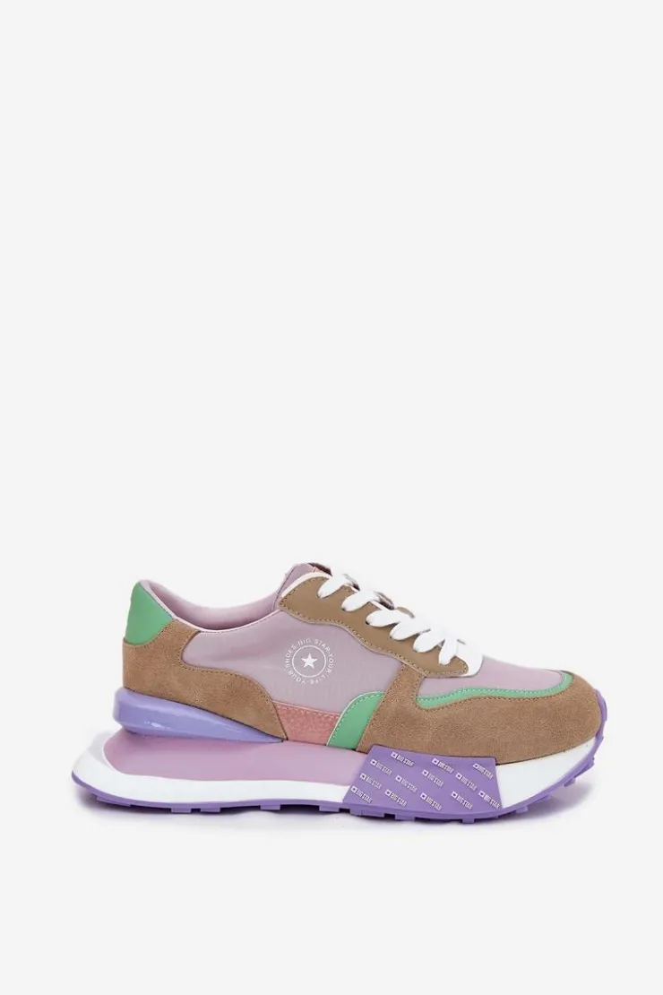 Big Star Shoes Zamszowe Sneakersy Damskie Na Platformie Big Star RR274815 HI-POLY SYSTEM Różowe