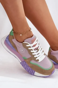 Big Star Shoes Zamszowe Sneakersy Damskie Na Platformie Big Star RR274815 HI-POLY SYSTEM Różowe