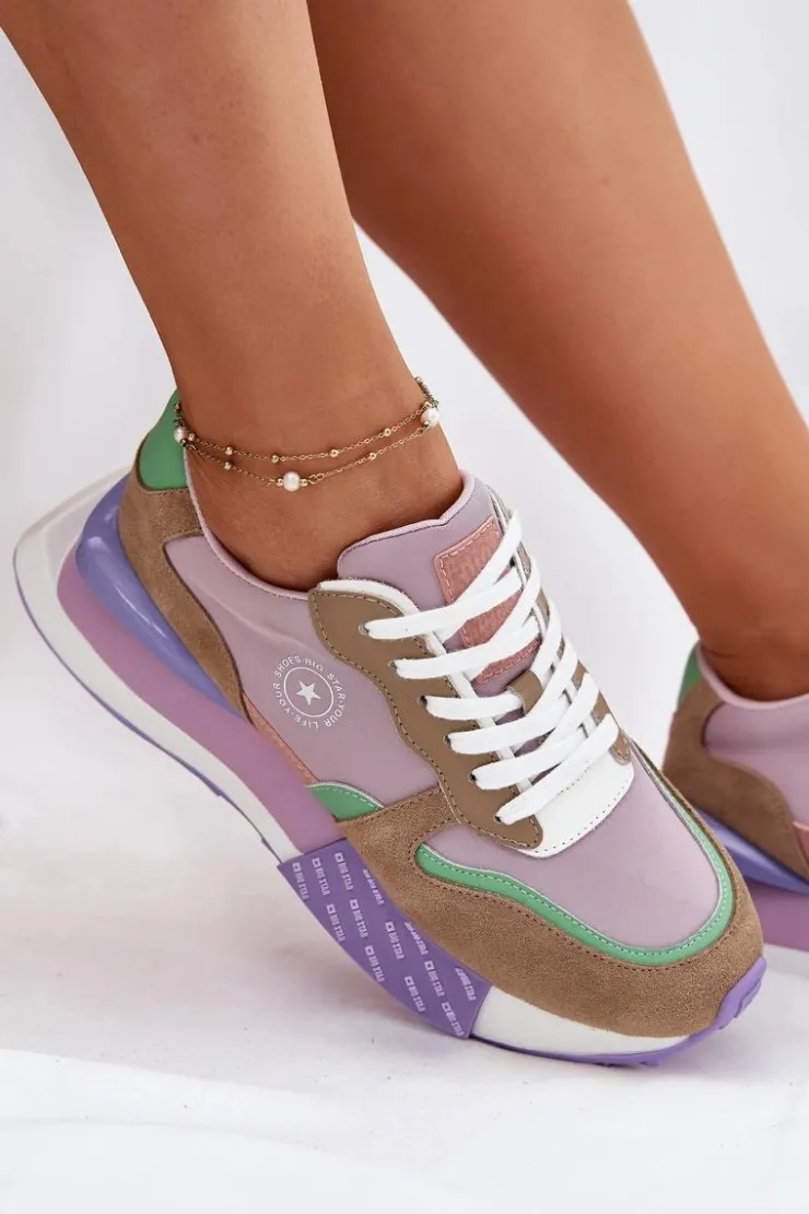 Big Star Shoes Zamszowe Sneakersy Damskie Na Platformie Big Star RR274815 HI-POLY SYSTEM Różowe