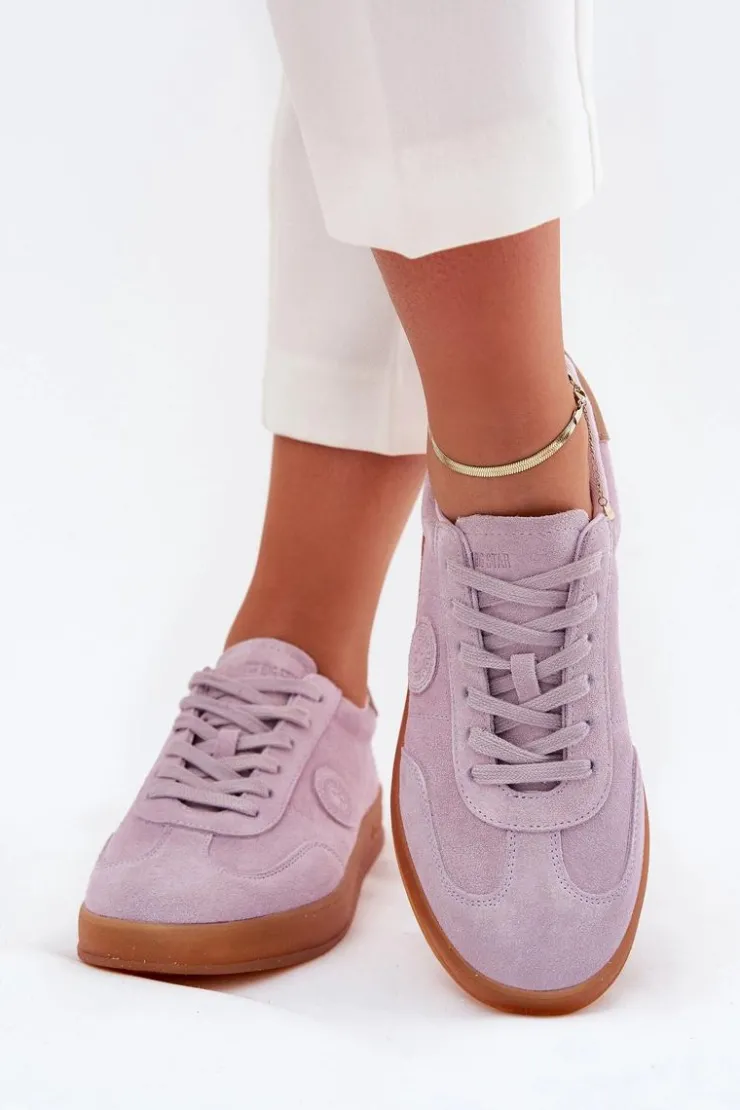 Outlet Big Star Shoes Zamszowe Sneakersy Damskie Big Star RR274850 HI-POLY SYSTEM Fioletowe