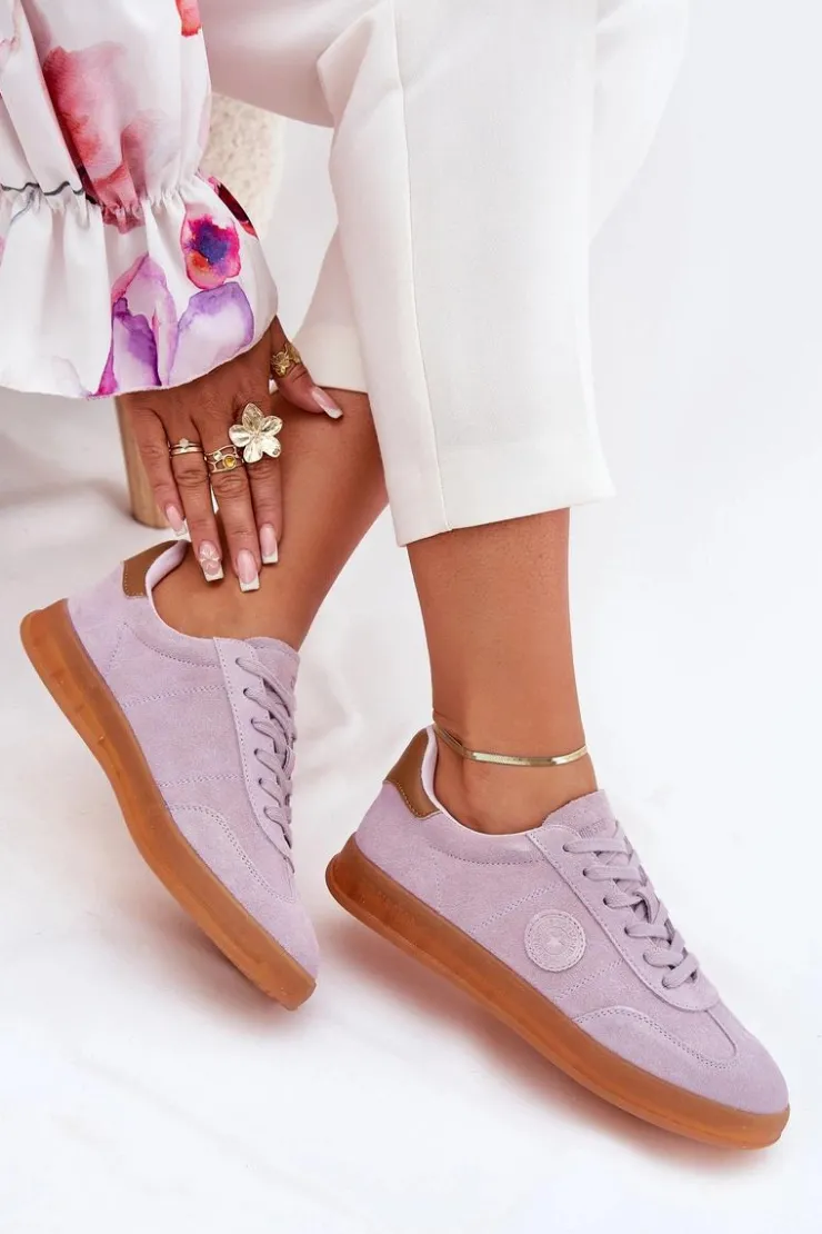 Outlet Big Star Shoes Zamszowe Sneakersy Damskie Big Star RR274850 HI-POLY SYSTEM Fioletowe