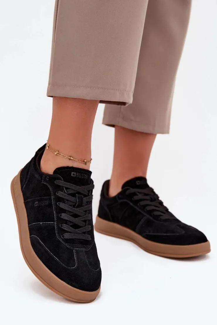 Big Star Shoes Buty Sportowe Big Star|Sneakersy Damskie*Zamszowe Sneakersy Damskie Big Star SS274673 HI-POLY SYSTEM Czarne Czarny