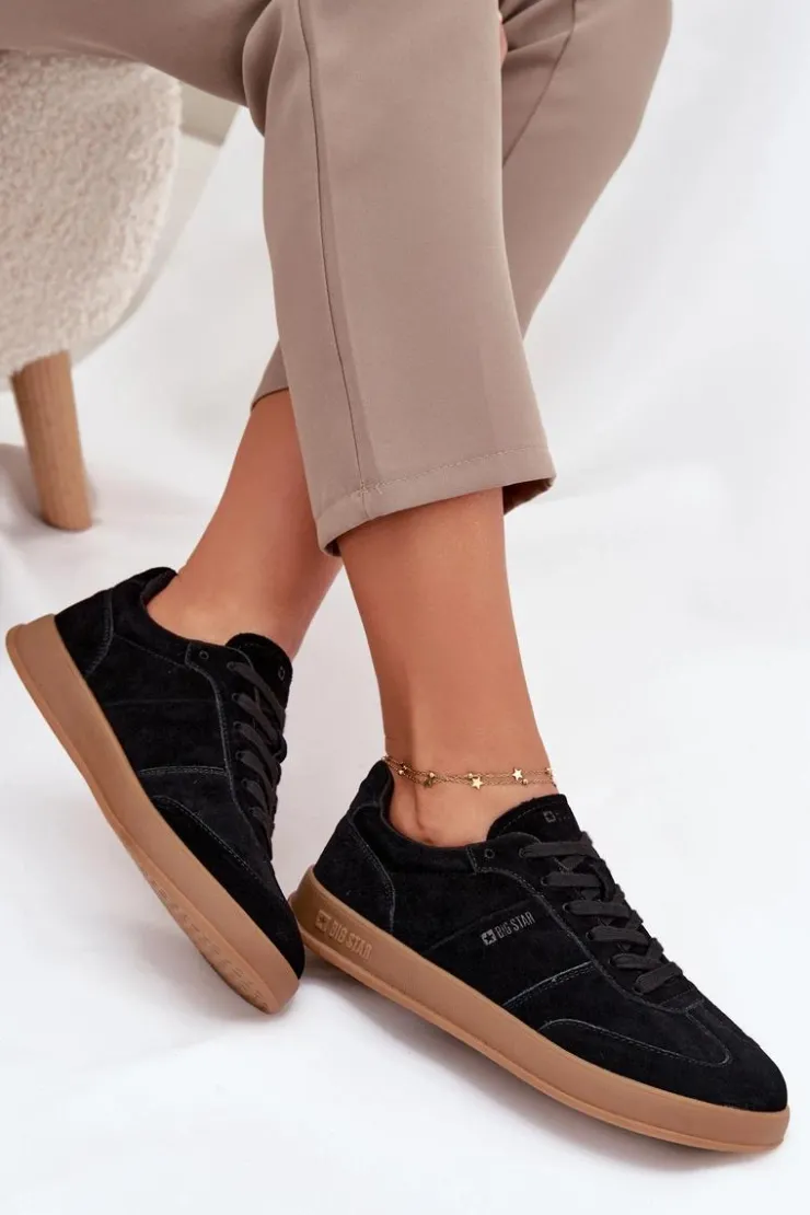 Big Star Shoes Buty Sportowe Big Star|Sneakersy Damskie*Zamszowe Sneakersy Damskie Big Star SS274673 HI-POLY SYSTEM Czarne Czarny