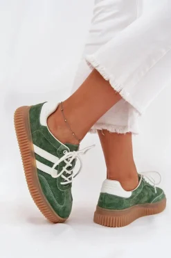 Hot Boto Zamszowe Sneakersy Damskie Na Platformie Zielone Marisae Zielony